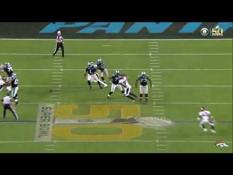 Cam Newton backs away from the loose ball (Super Bowl 50)